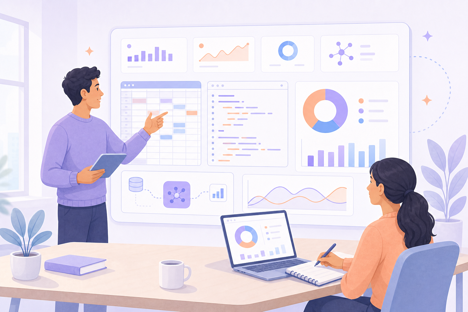 AI data analytics workflow moving from spreadsheet analysis to notebooks and dashboards